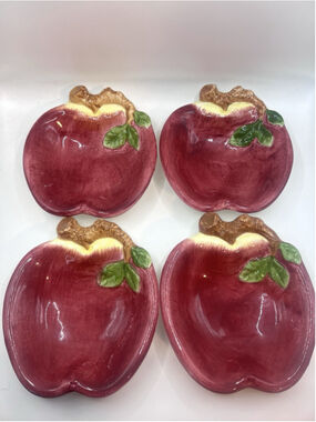 Set of 4 Vintage Franciscan Apple Plates Dessert Salad Bread Red Trinket Dishes